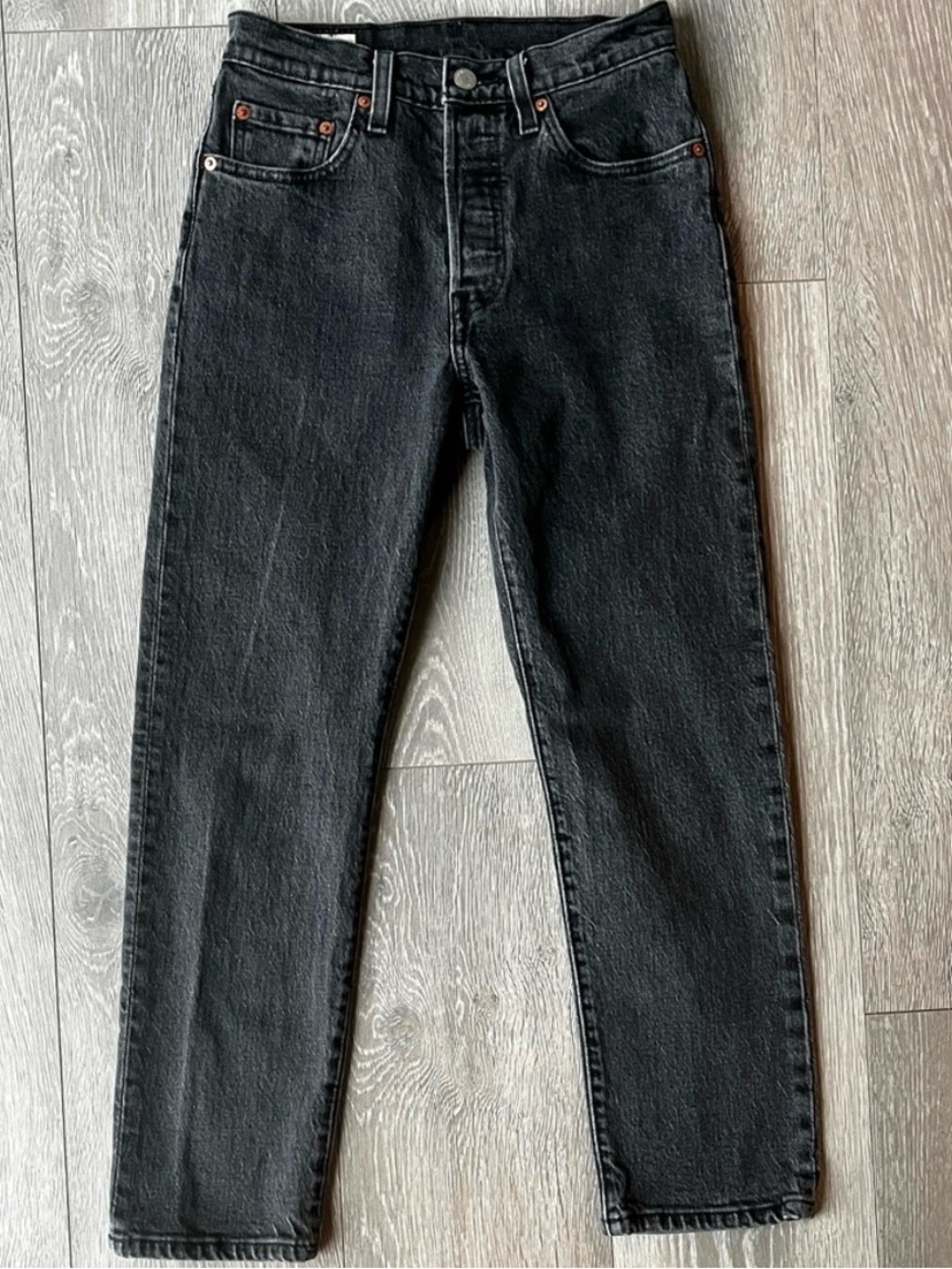 Levi's 501 Original Cropped Straight Jeans Faded Black Button Fly W24